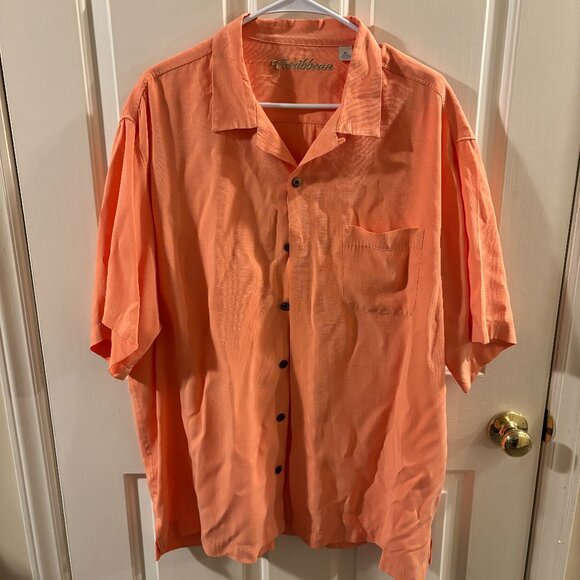 Caribbean Men's Orange Short Sleeve Woven Button Down Shirt ~ XL - Picture 1 of 5